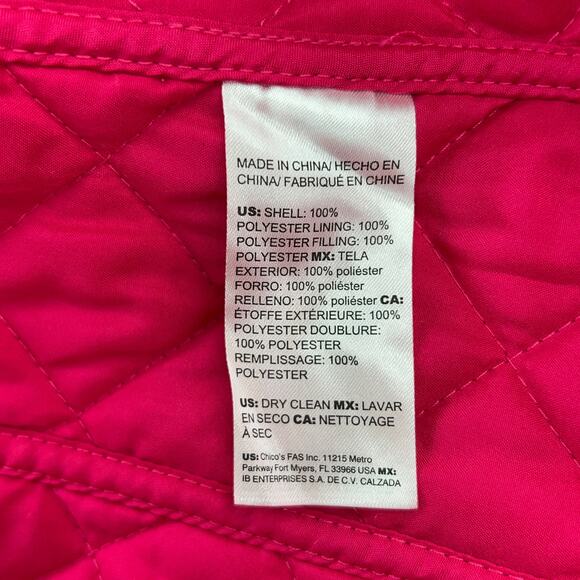Chicos Womens Size 0 US 4/6 Jacket Quilted Button Up Collared Long Sleeve Pink - Picture 13 of 16
